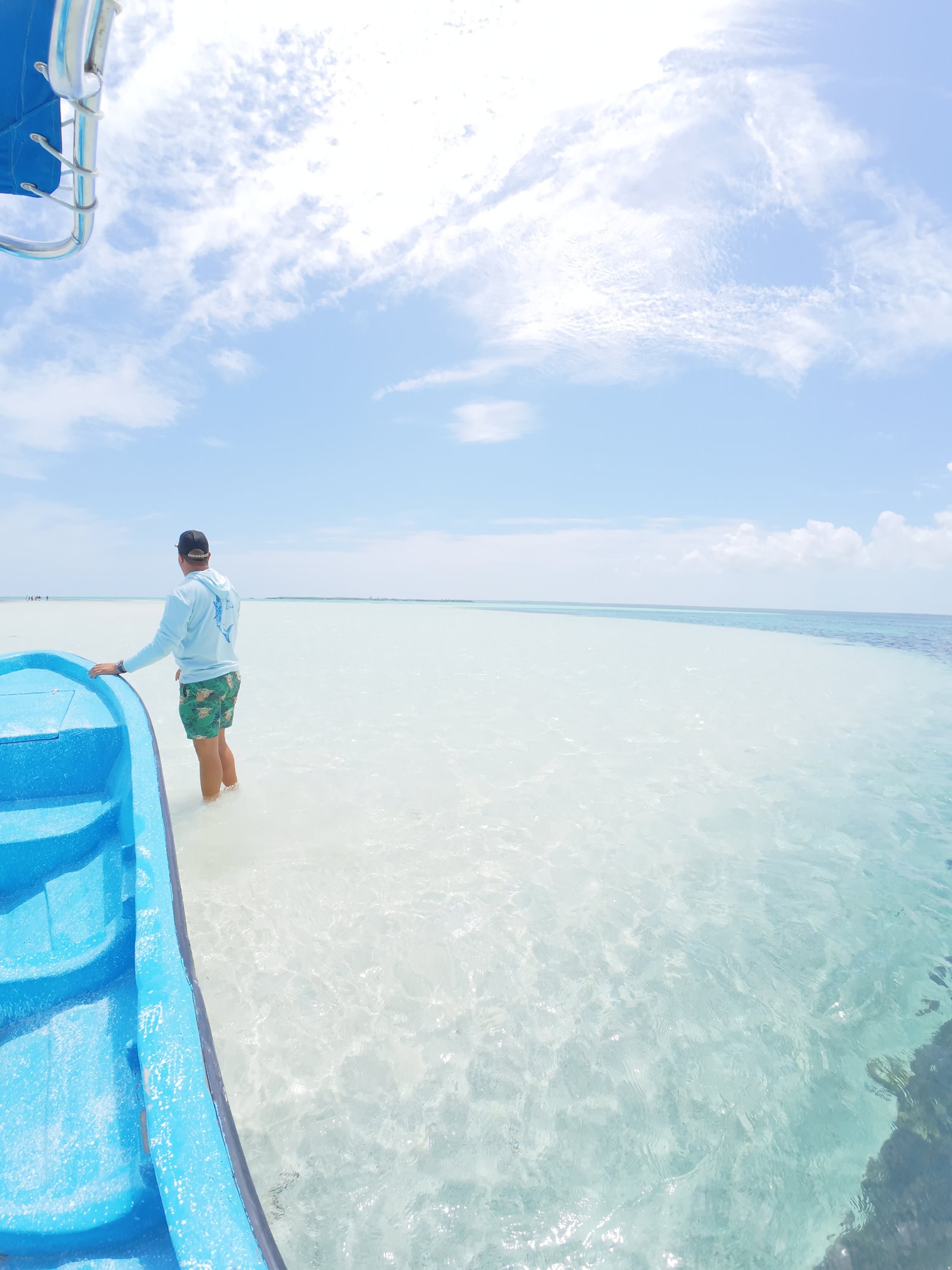 Private boat on a palm-lined Caribbean beach